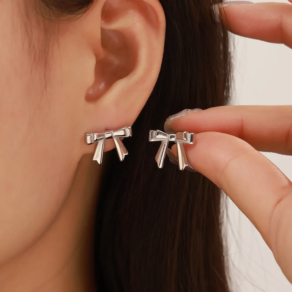 Bow Shape Geometric Multi-Layer Gold-Plated Stud Earrings