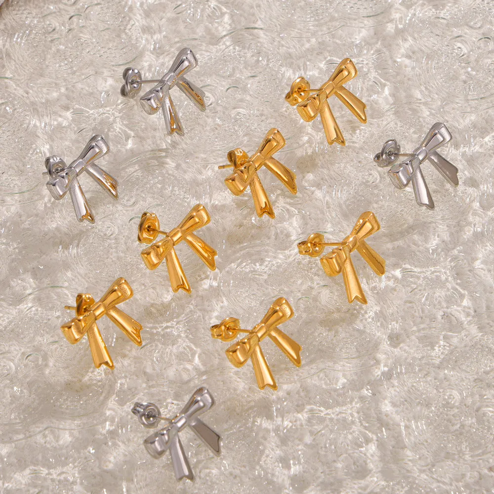 Bow Shape Geometric Multi-Layer Gold-Plated Stud Earrings