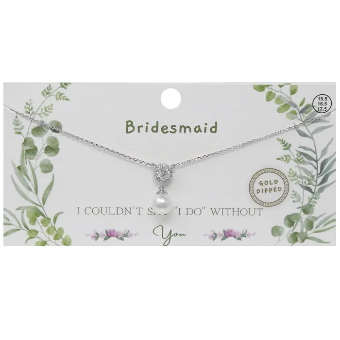 BRIDESMAID CZ Stone & Pearl Pendant Gold Dipped Necklace