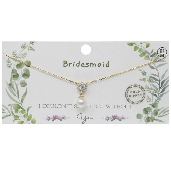 BRIDESMAID CZ Stone & Pearl Pendant Gold Dipped Necklace
