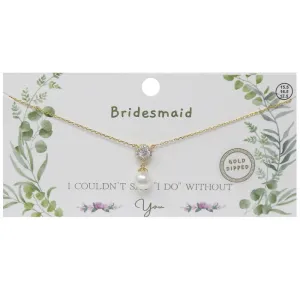 BRIDESMAID CZ Stone & Pearl Pendant Gold Dipped Necklace
