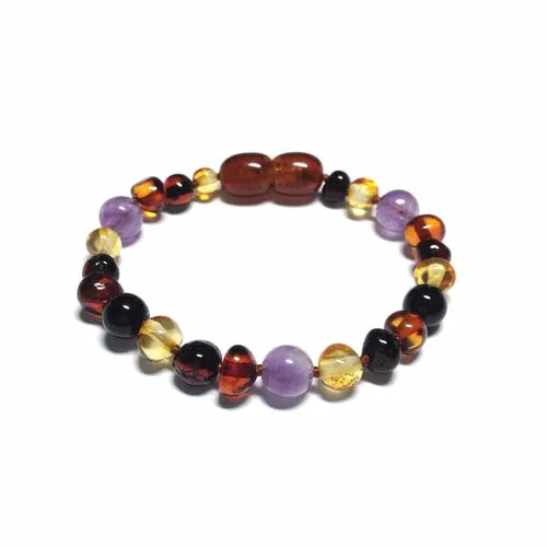 Child Shanti Amethyst Shungite Polished Baltic Amber Anklet Bracelet