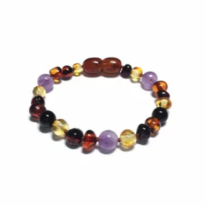 Child Shanti Amethyst Shungite Polished Baltic Amber Anklet Bracelet