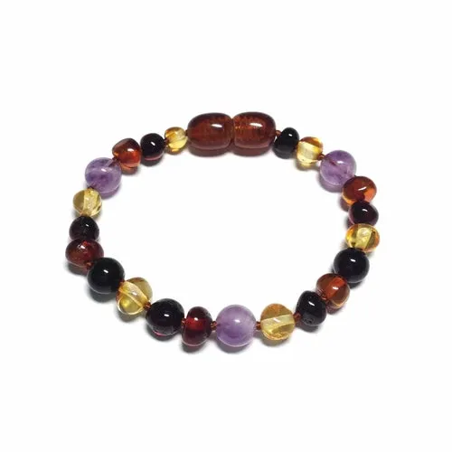 Child Shanti Amethyst Shungite Polished Baltic Amber Anklet Bracelet