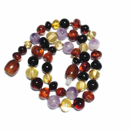Child Shanti Amethyst Shungite Polished Baltic Amber Anklet Bracelet