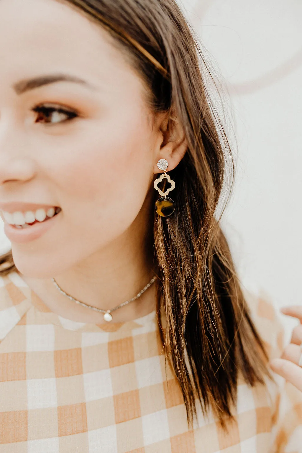 Chloe Gold Plated Brush Clover Tortoise Post Earrings