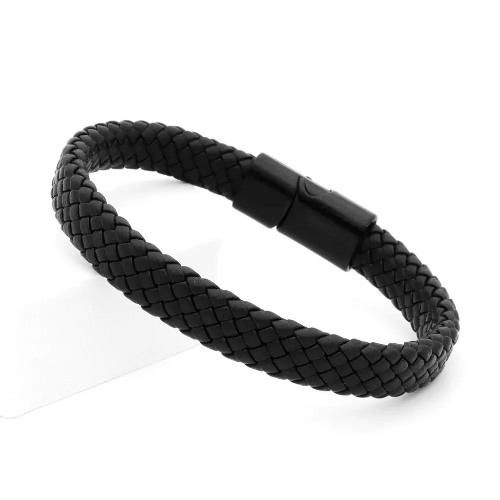 Classic Black Braided Leather Bracelet