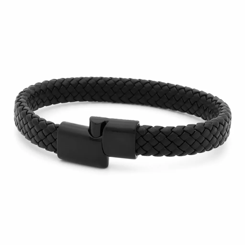 Classic Black Braided Leather Bracelet