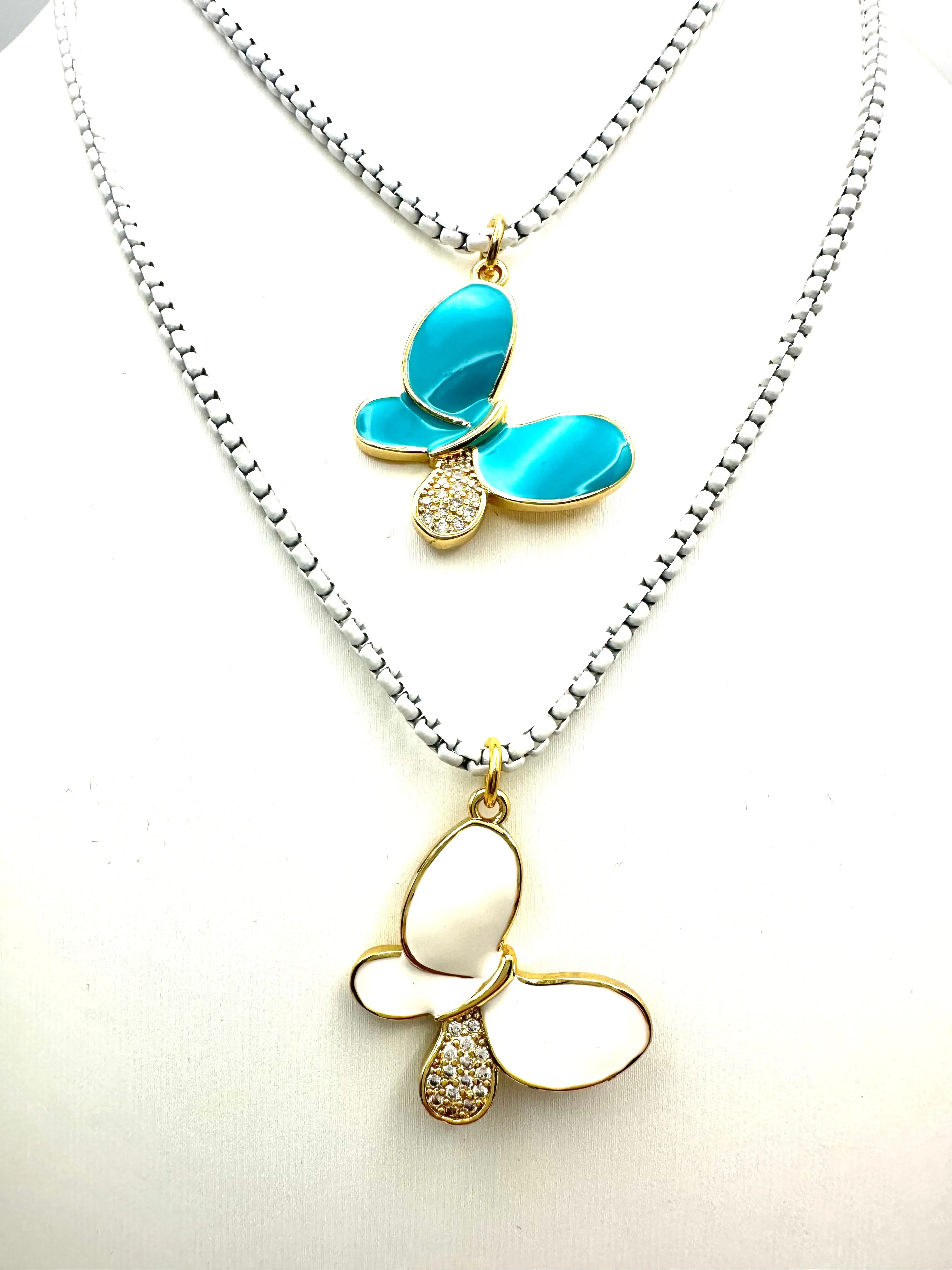 CZ Enamel Butterfly Necklace