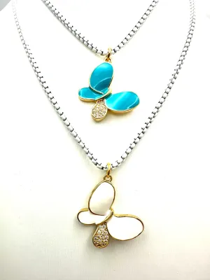 CZ Enamel Butterfly Necklace