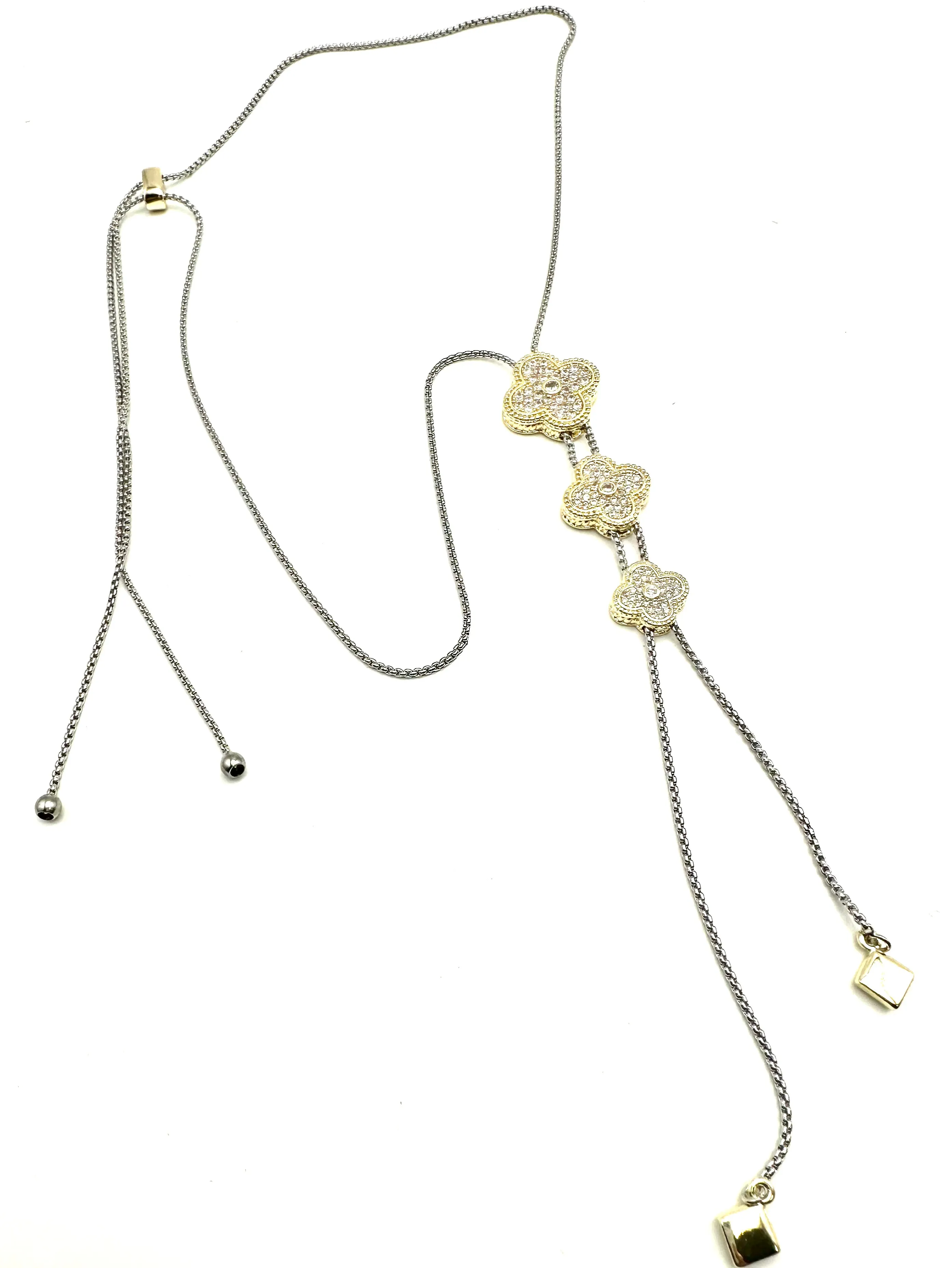 CZ Pave Clover Lariat Necklace