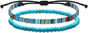 DATOA 2Pcs Boho Surfer Ankle Bracelet for Women Men Adjustable Beaded Anklets Unisex Handmade Braided Bracelet Waterproof Beach Jewelry