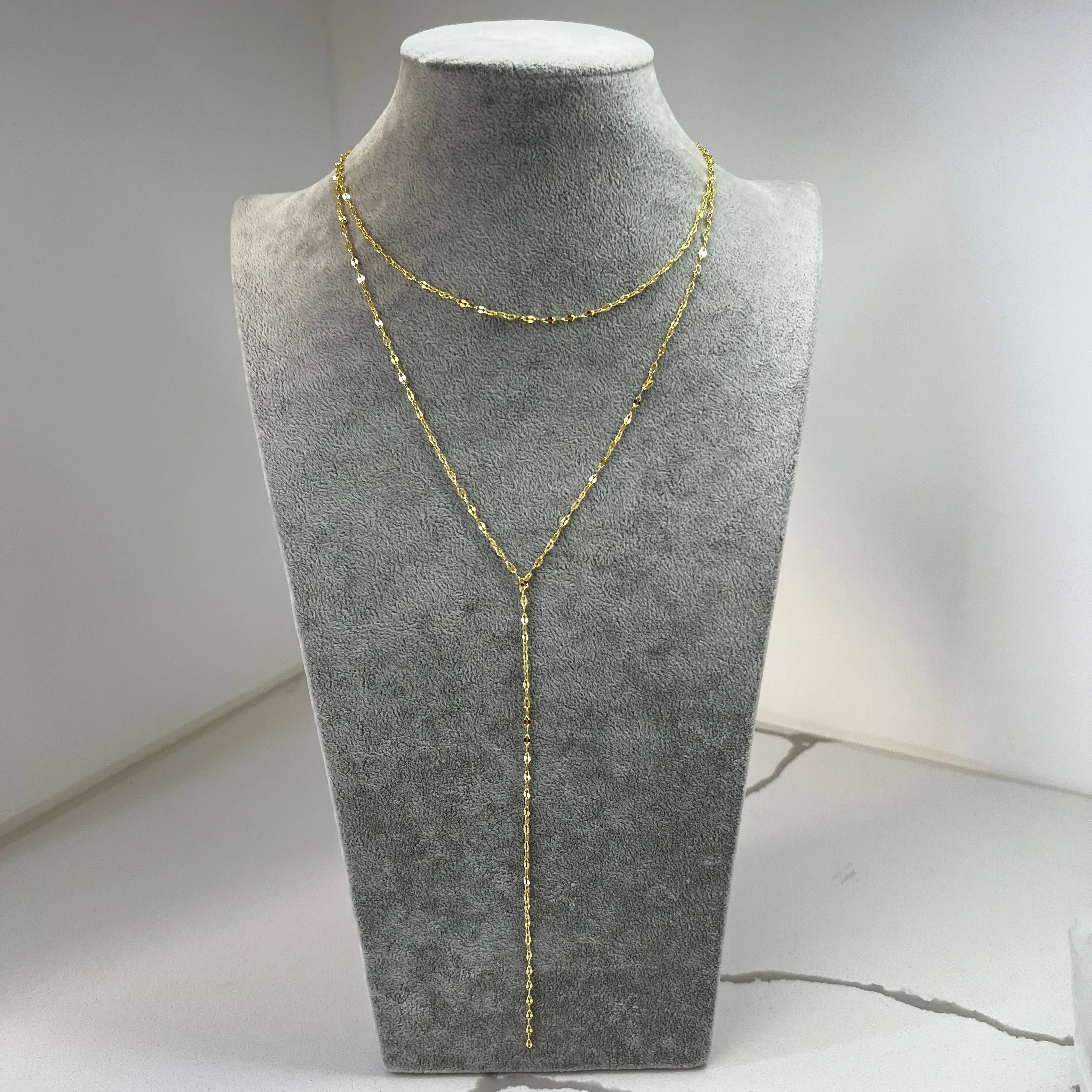 Diamond Cut Lariat Double Chain Necklace
