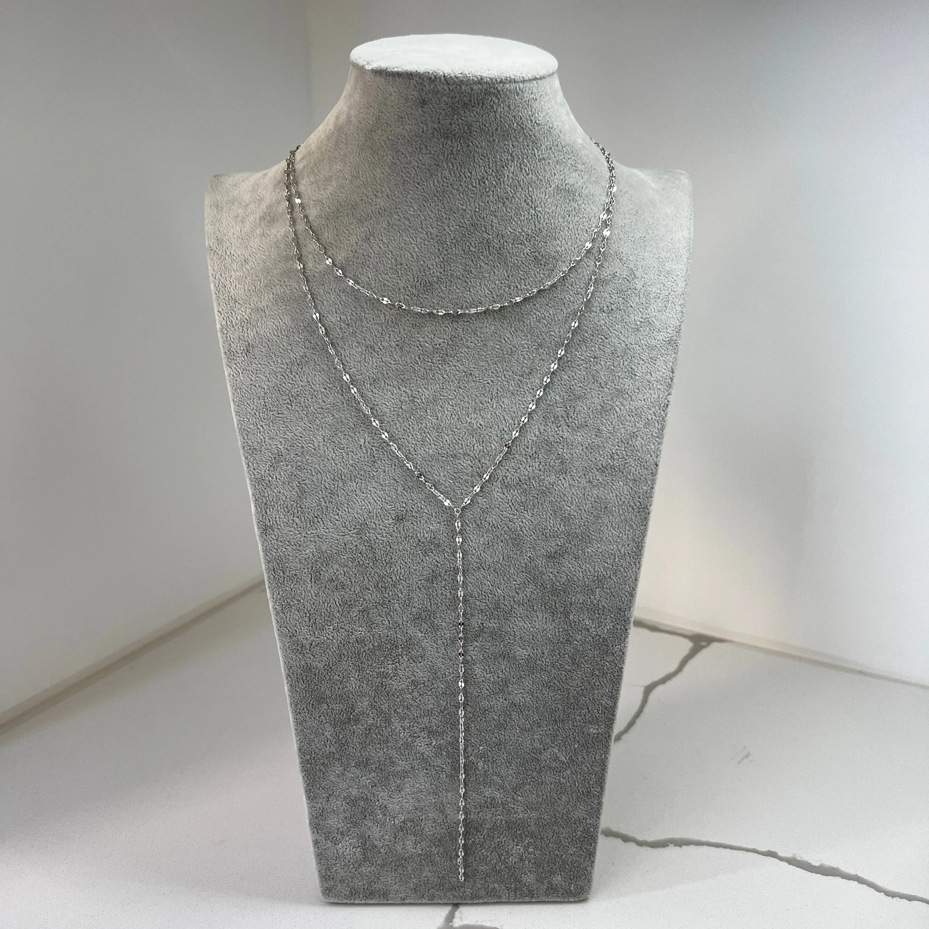 Diamond Cut Lariat Double Chain Necklace