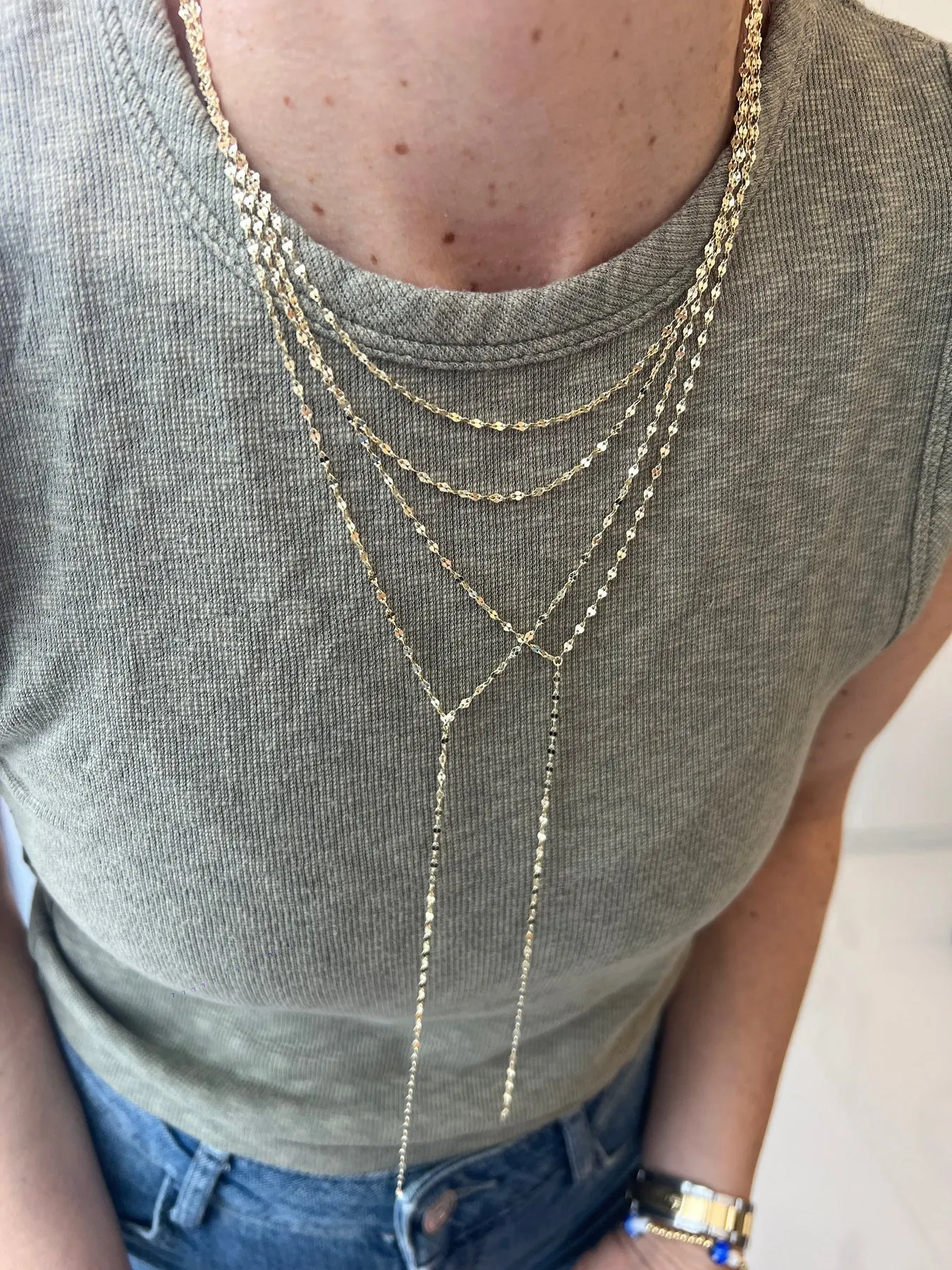 Diamond Cut Lariat Double Chain Necklace