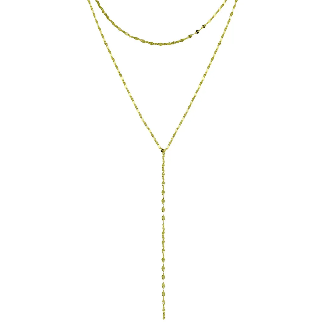 Diamond Cut Lariat Double Chain Necklace