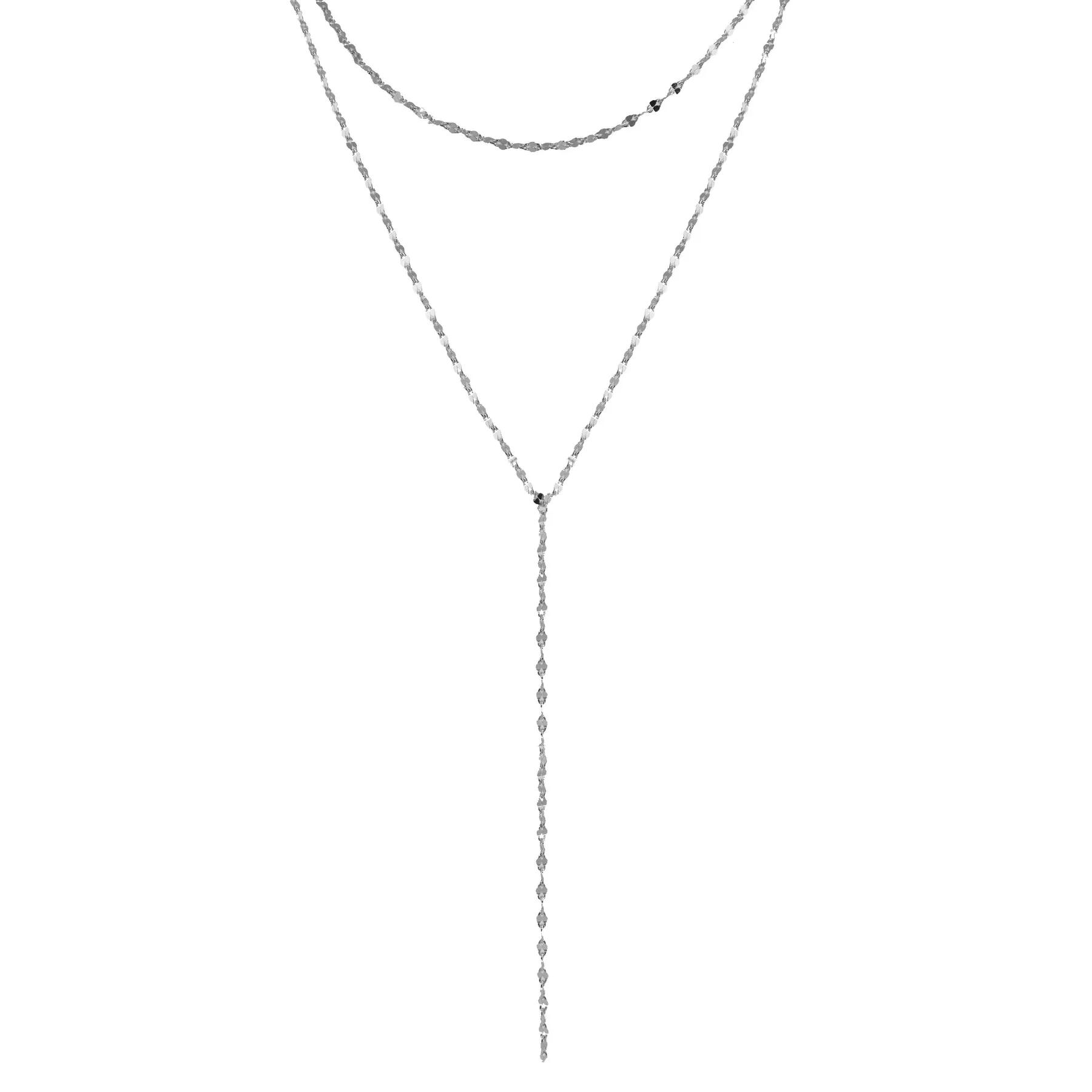 Diamond Cut Lariat Double Chain Necklace