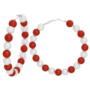 Elegant Hoop Pearl Bead Earrings: Timeless Sophistication for All Occasions | Red/White
