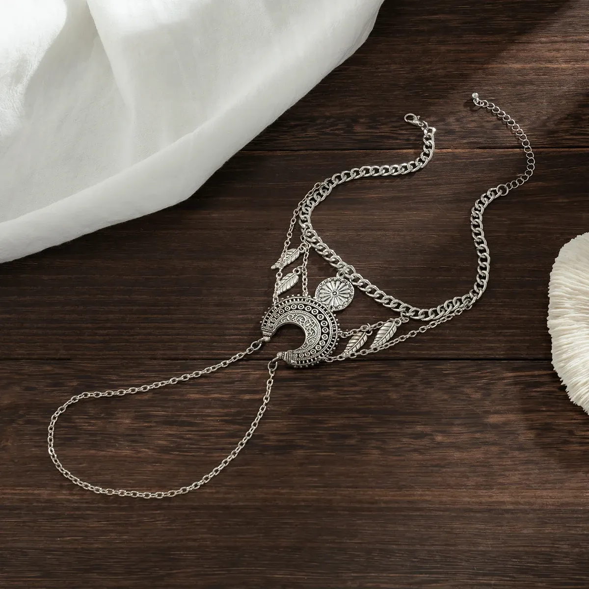 Ethnic Flower Disc Leaf Tassel Arm Bracelets
