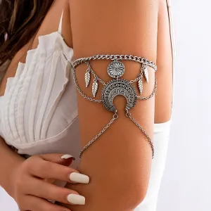 Ethnic Flower Disc Leaf Tassel Arm Bracelets