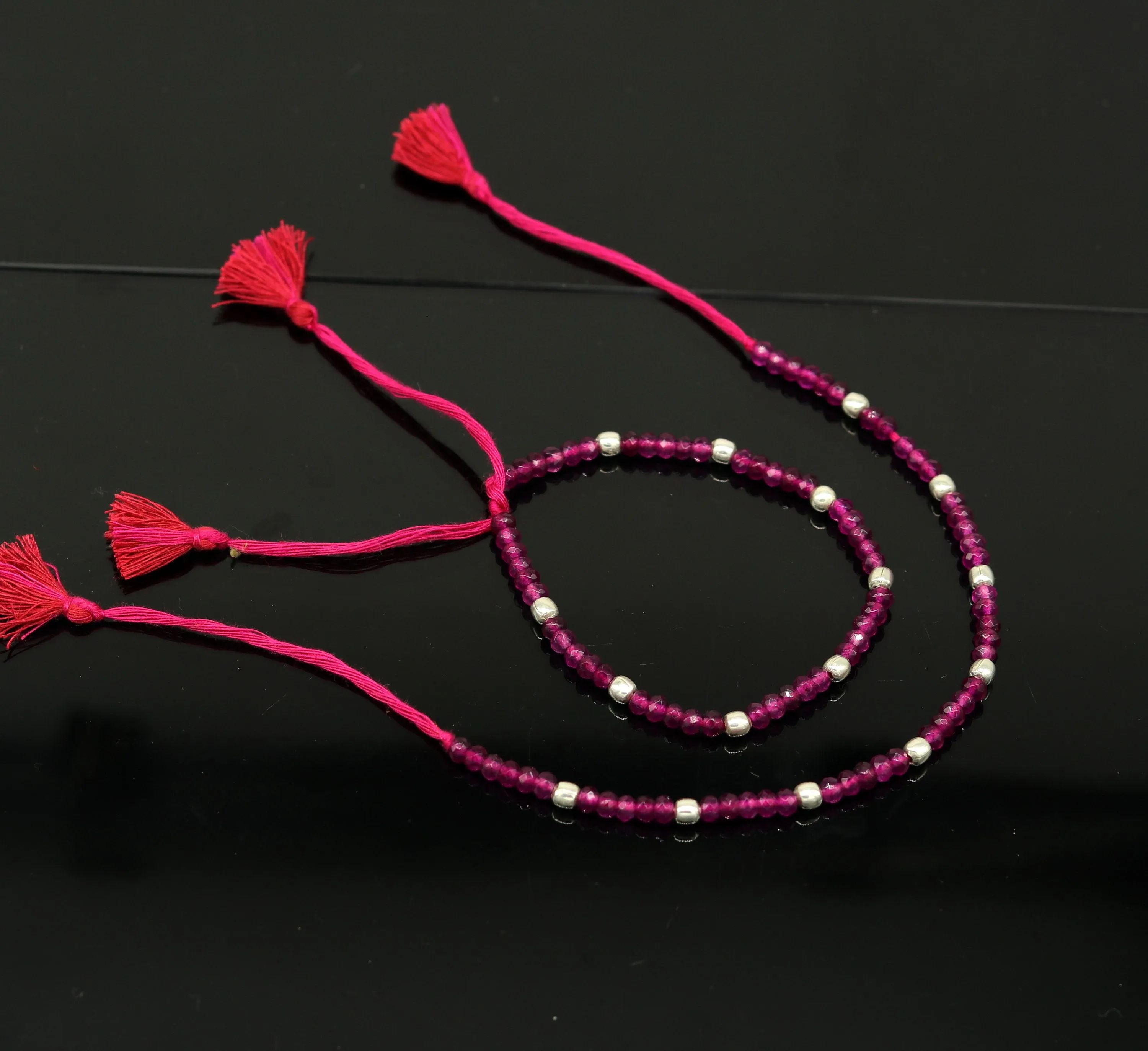 Fabulous threads anklets semi precious ruby stone and 925 silver beads, custom made ankle bracelet, pretty gift modern beaded jewelry ank252