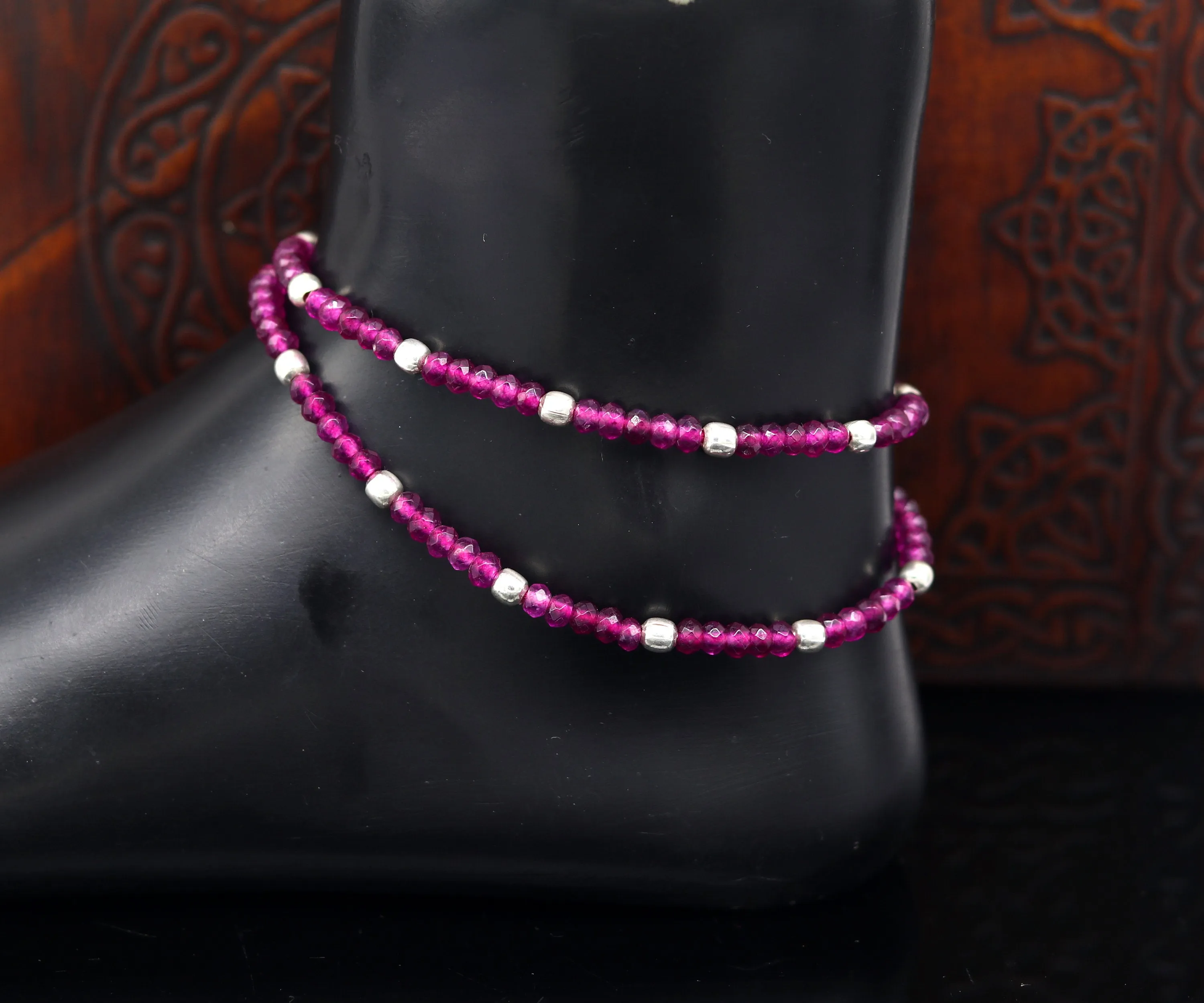 Fabulous threads anklets semi precious ruby stone and 925 silver beads, custom made ankle bracelet, pretty gift modern beaded jewelry ank252