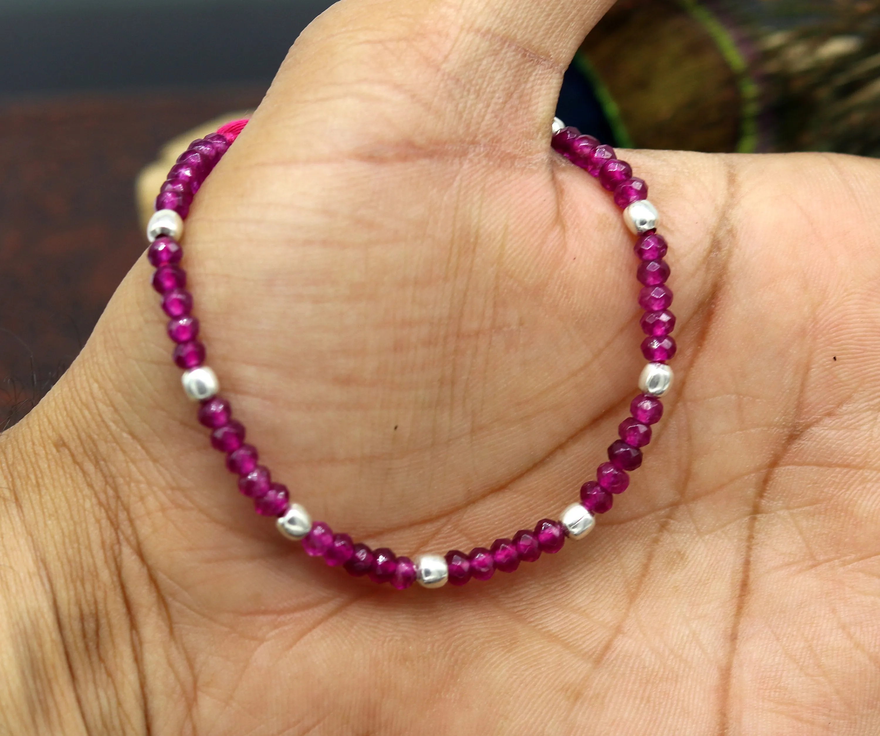 Fabulous threads anklets semi precious ruby stone and 925 silver beads, custom made ankle bracelet, pretty gift modern beaded jewelry ank252