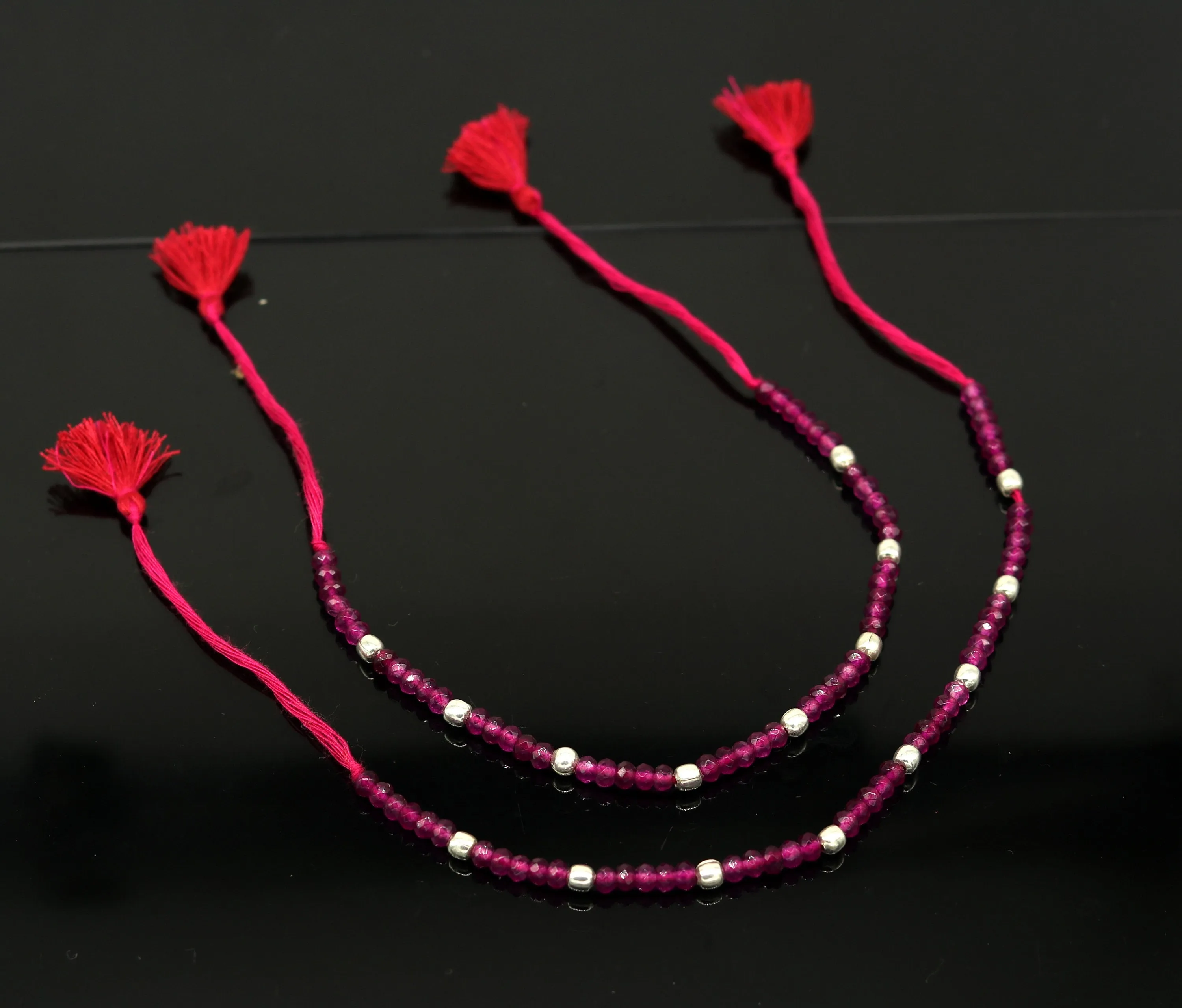 Fabulous threads anklets semi precious ruby stone and 925 silver beads, custom made ankle bracelet, pretty gift modern beaded jewelry ank252