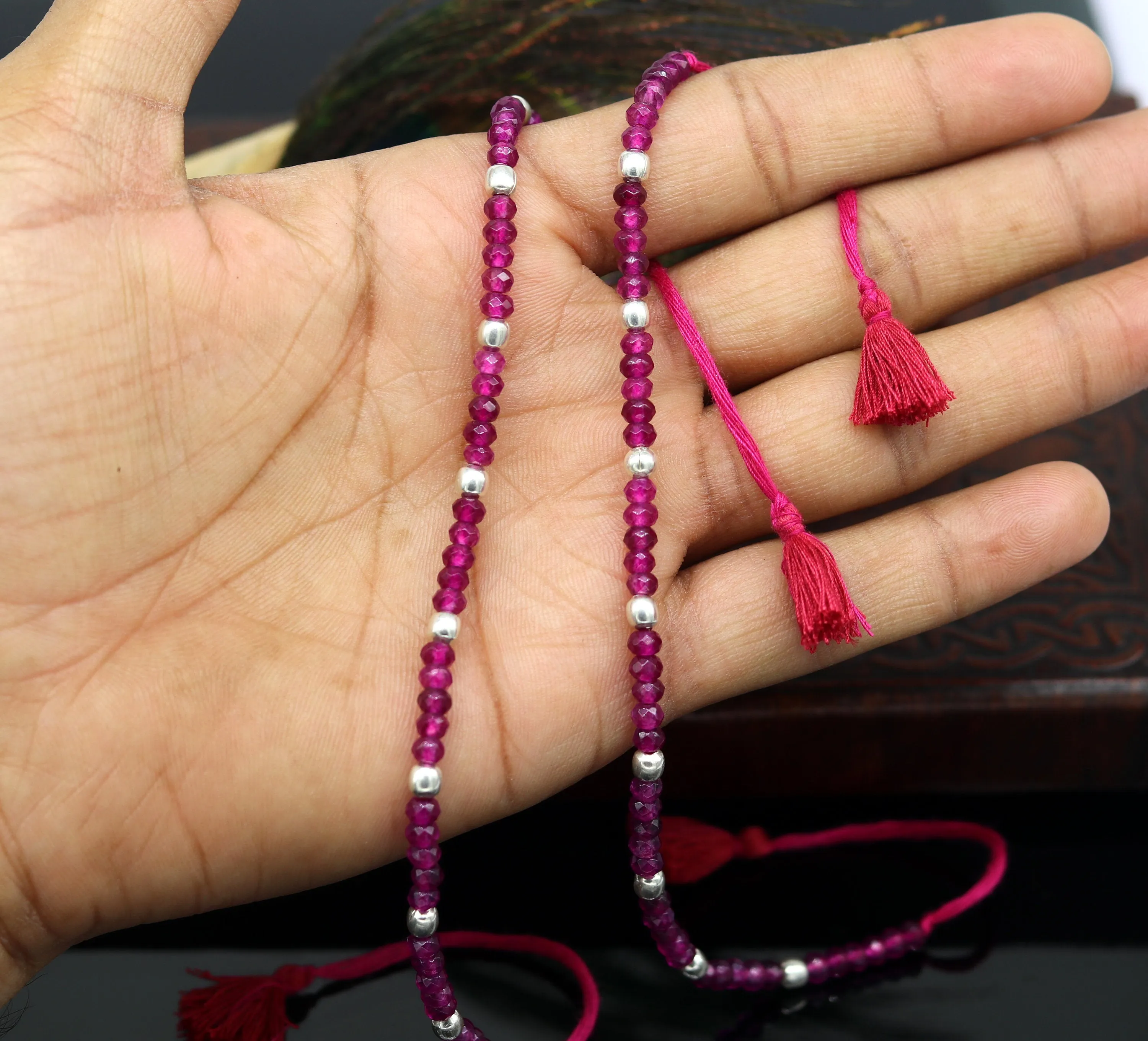 Fabulous threads anklets semi precious ruby stone and 925 silver beads, custom made ankle bracelet, pretty gift modern beaded jewelry ank252