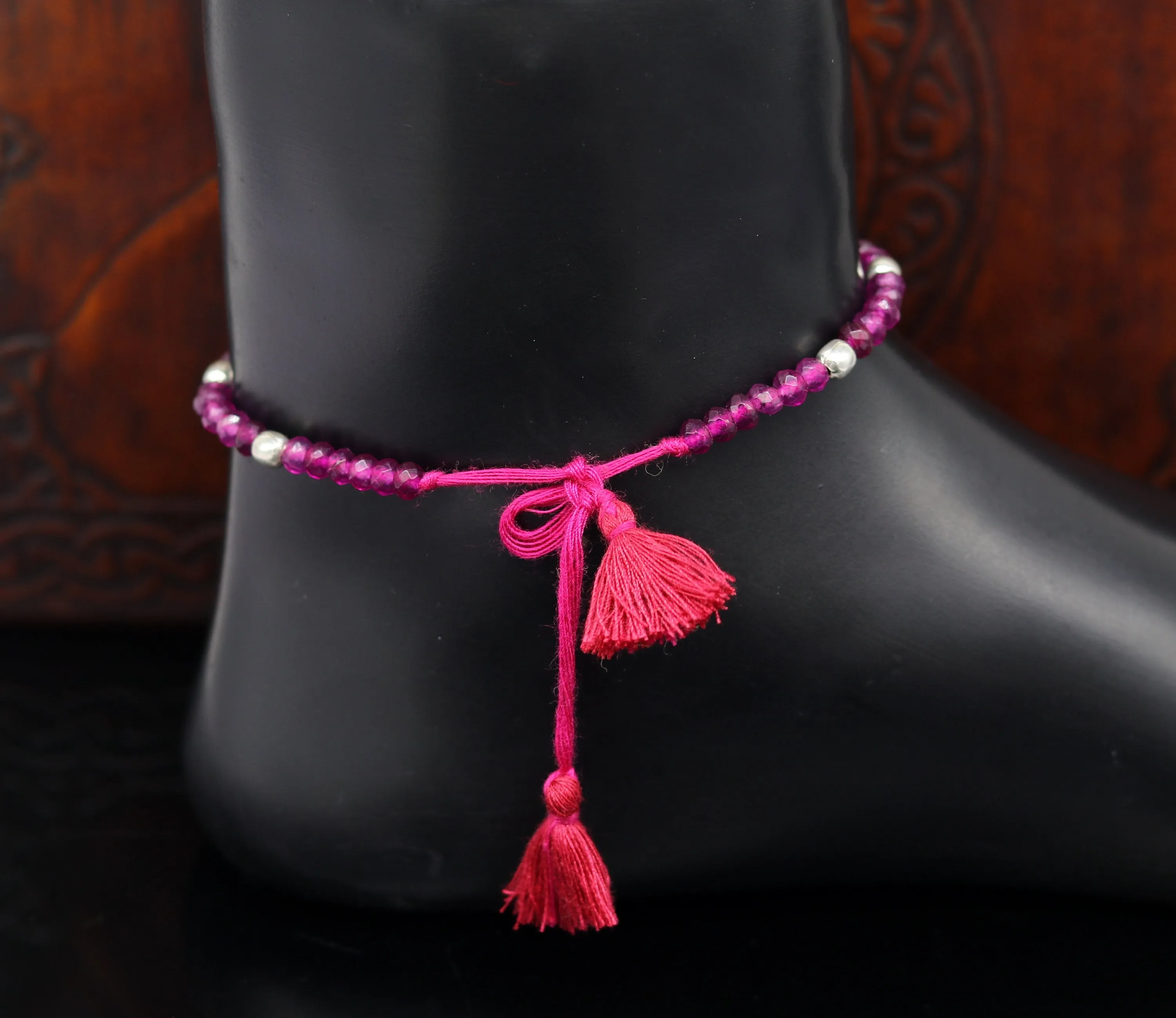 Fabulous threads anklets semi precious ruby stone and 925 silver beads, custom made ankle bracelet, pretty gift modern beaded jewelry ank252