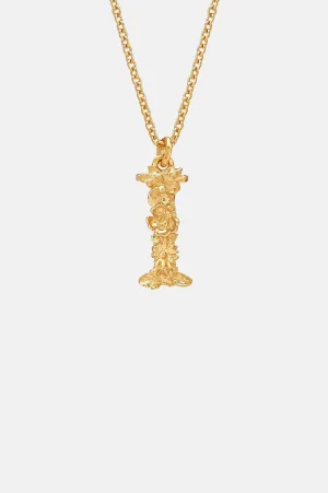 Floral Letter I Necklace Gold Plate