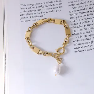 French vintage tassel fresh water pearl 18k titanium steel gold plated bracelet