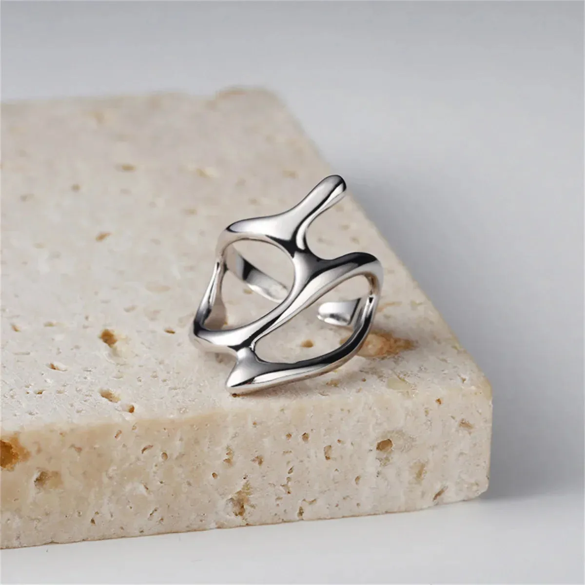 Geometric Irregular Liquid Waterdrop Vintage Silver Metal Personality Jewelry Ring