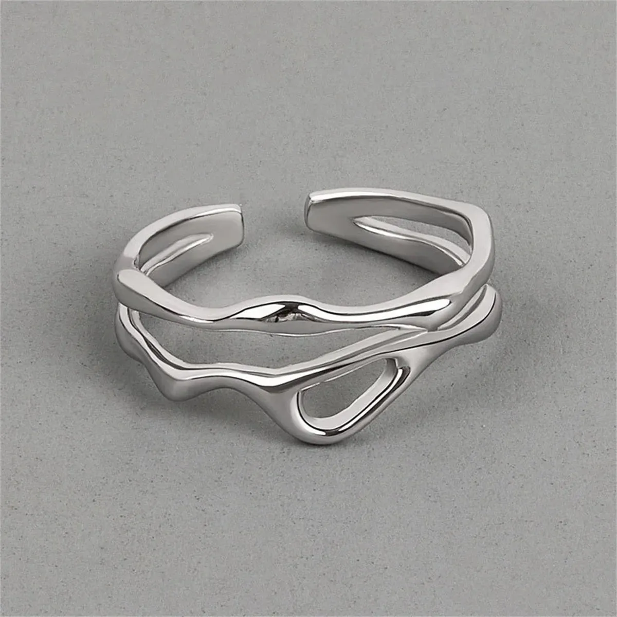 Geometric Irregular Liquid Waterdrop Vintage Silver Metal Personality Jewelry Ring