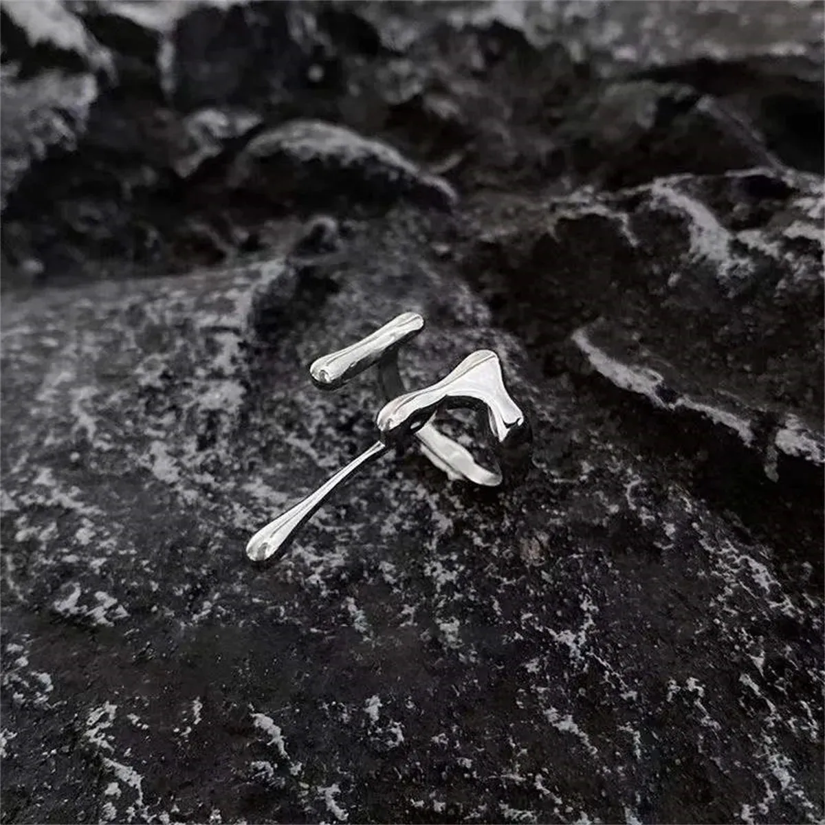 Geometric Irregular Liquid Waterdrop Vintage Silver Metal Personality Jewelry Ring