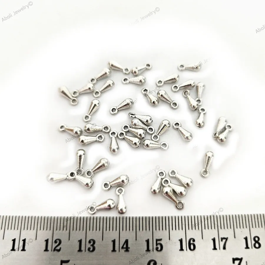 German silver drop shaped dangle beads dangles jhumki 8 x 4 mm dangle charms latkan metal beads GSDB17 10 gm