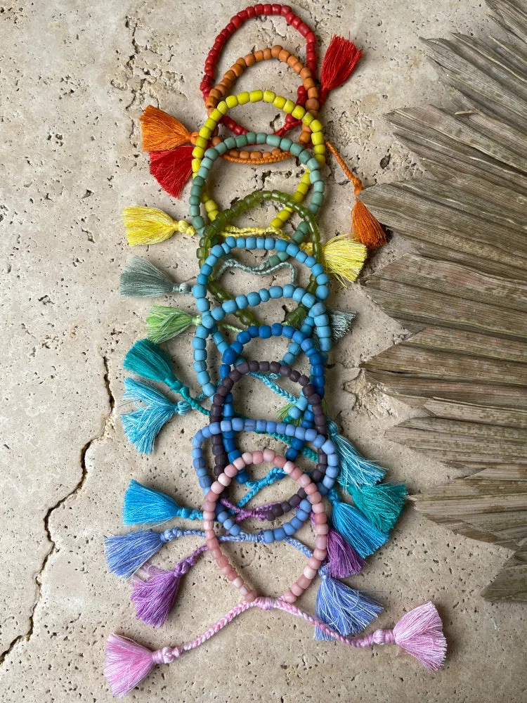 Glass Bead Tassel Bracelet - Aiea - Purple