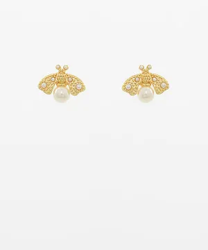 Gold & Pearl Butterfly Stud Earrings