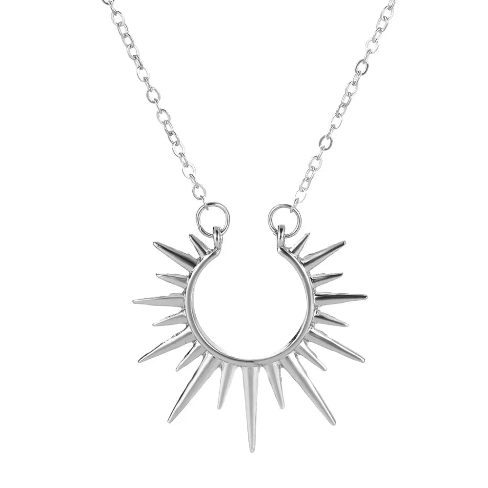 Gold Hollow Geometric Sun Pendant Necklace  Vintage Party Jewelry Gift for Women