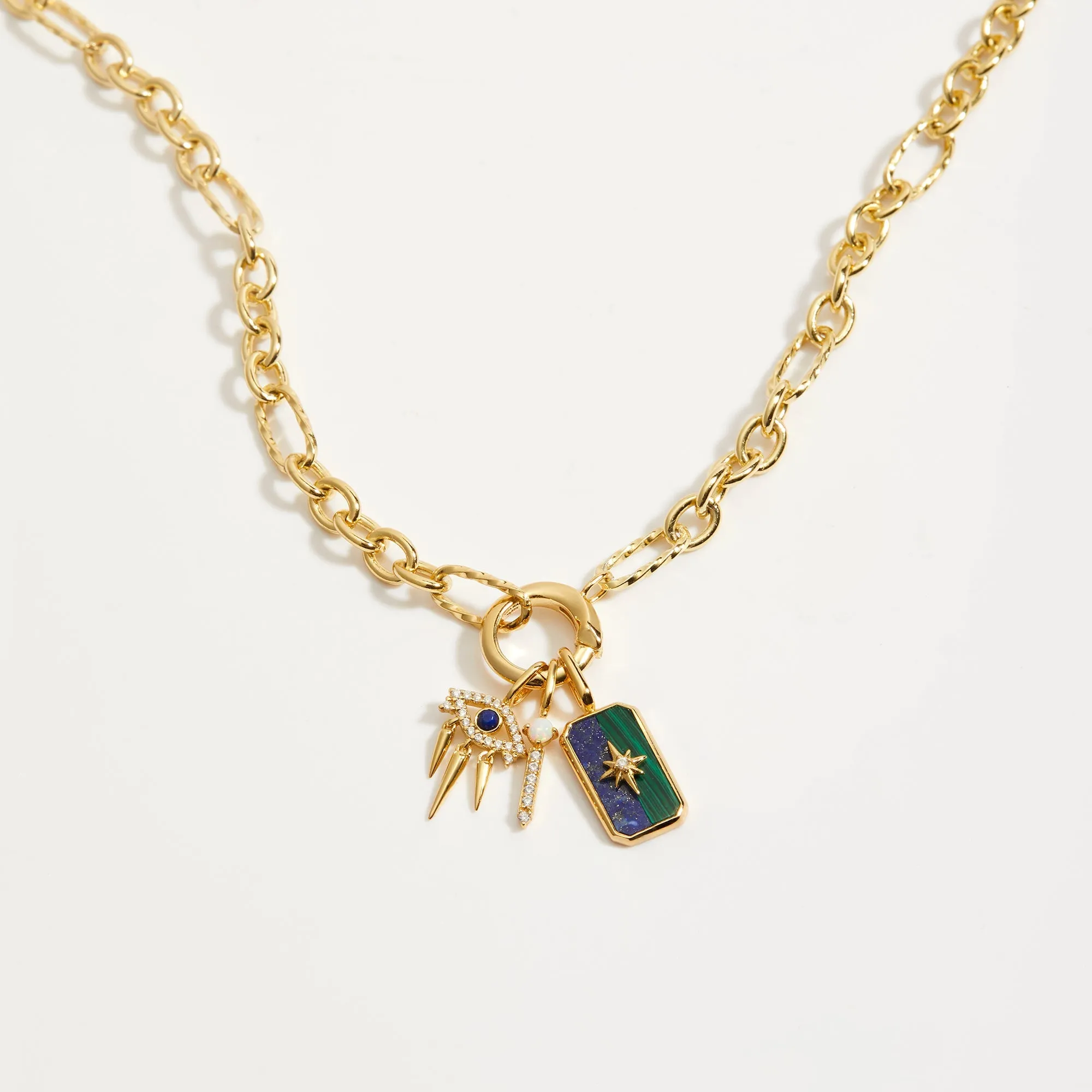 Gold Mixed Link Charm Chain Connector Necklace