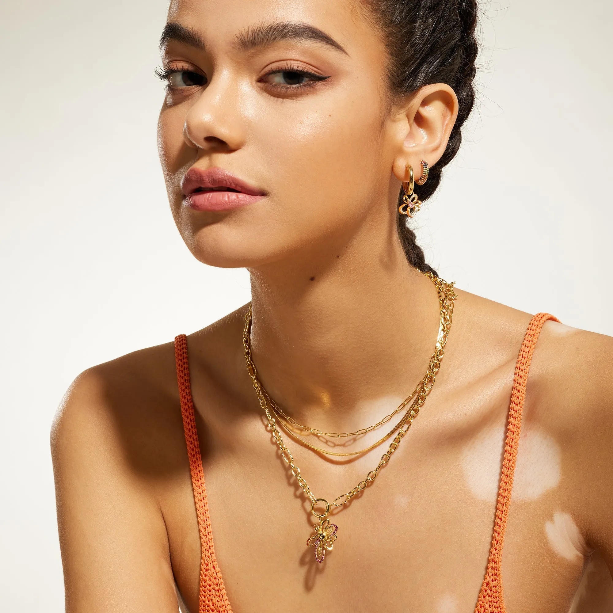 Gold Mixed Link Charm Chain Connector Necklace
