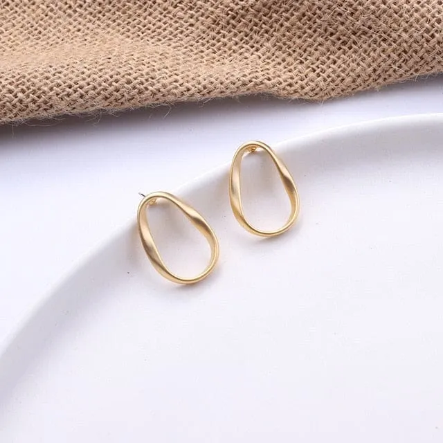 Gold Stud Earring Simple Geometric - 8 Styles