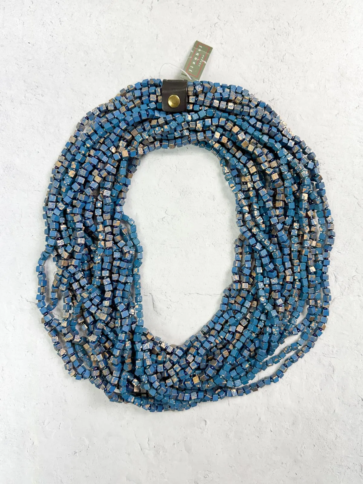 Hand Painted The Next Pashmina Beaded Necklace, Blue/Gold