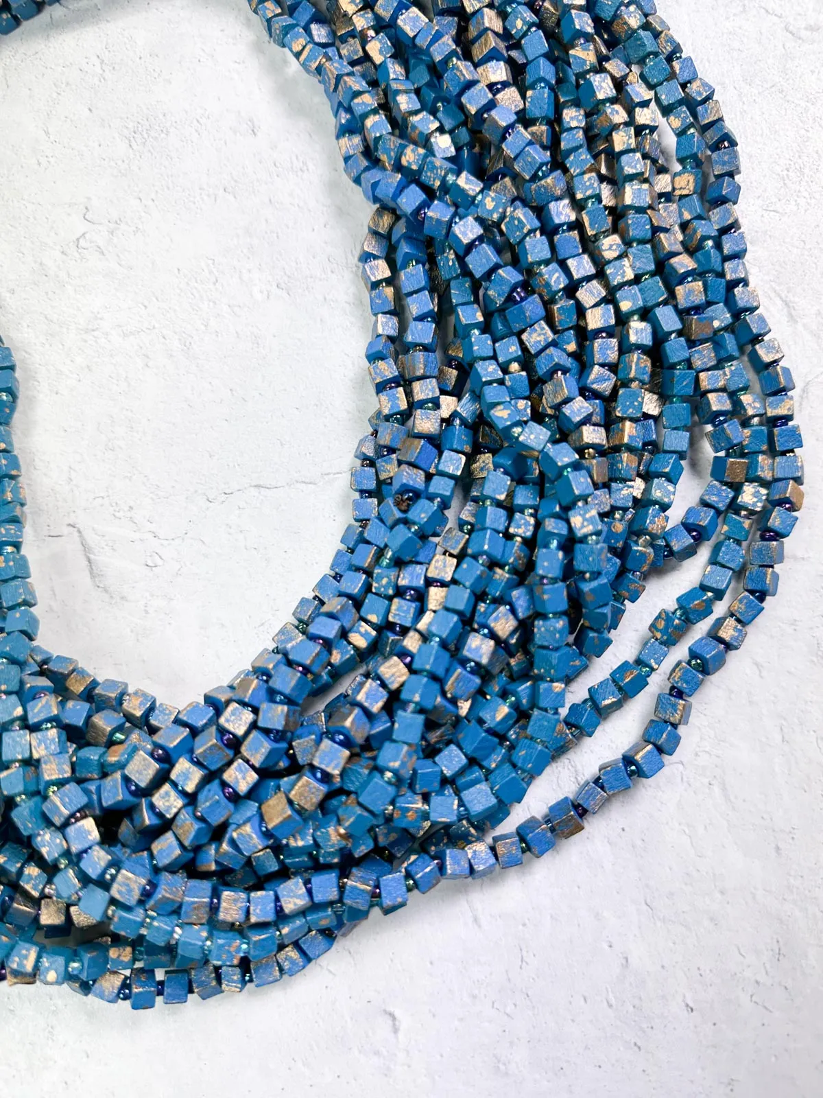 Hand Painted The Next Pashmina Beaded Necklace, Blue/Gold