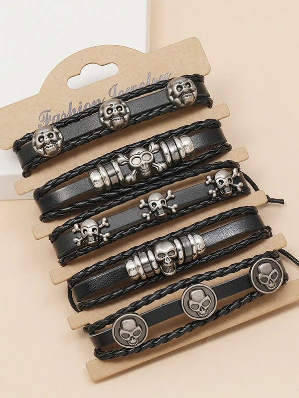 Handmade Beaded Skull Leather Bracelet