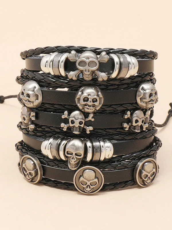 Handmade Beaded Skull Leather Bracelet