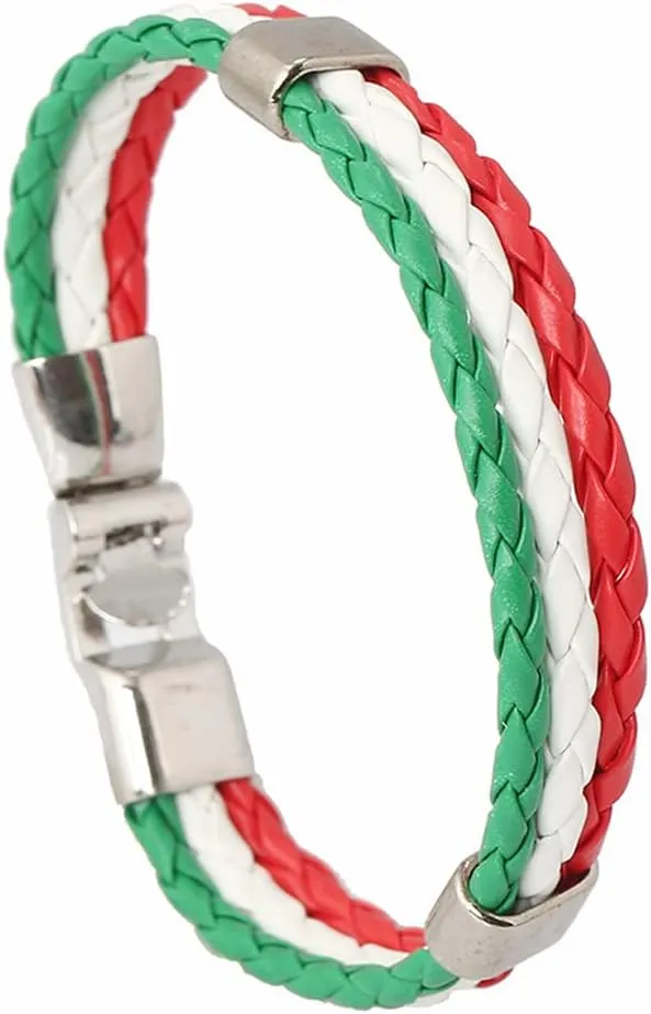 Handwoven Flag Leather Bracelet Multicolor National Flag PU Leather Bracelet Wrap Bangle with Alloy Clasp for Women Men Wristband Jewelry