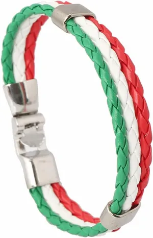 Handwoven Flag Leather Bracelet Multicolor National Flag PU Leather Bracelet Wrap Bangle with Alloy Clasp for Women Men Wristband Jewelry