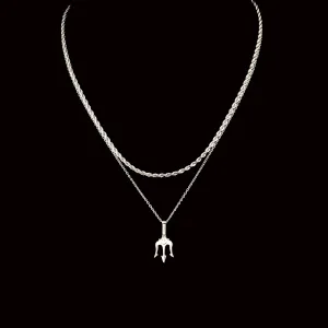 Izan Stainless Steel Trident Pendant & Spiga Chain Necklace Set
