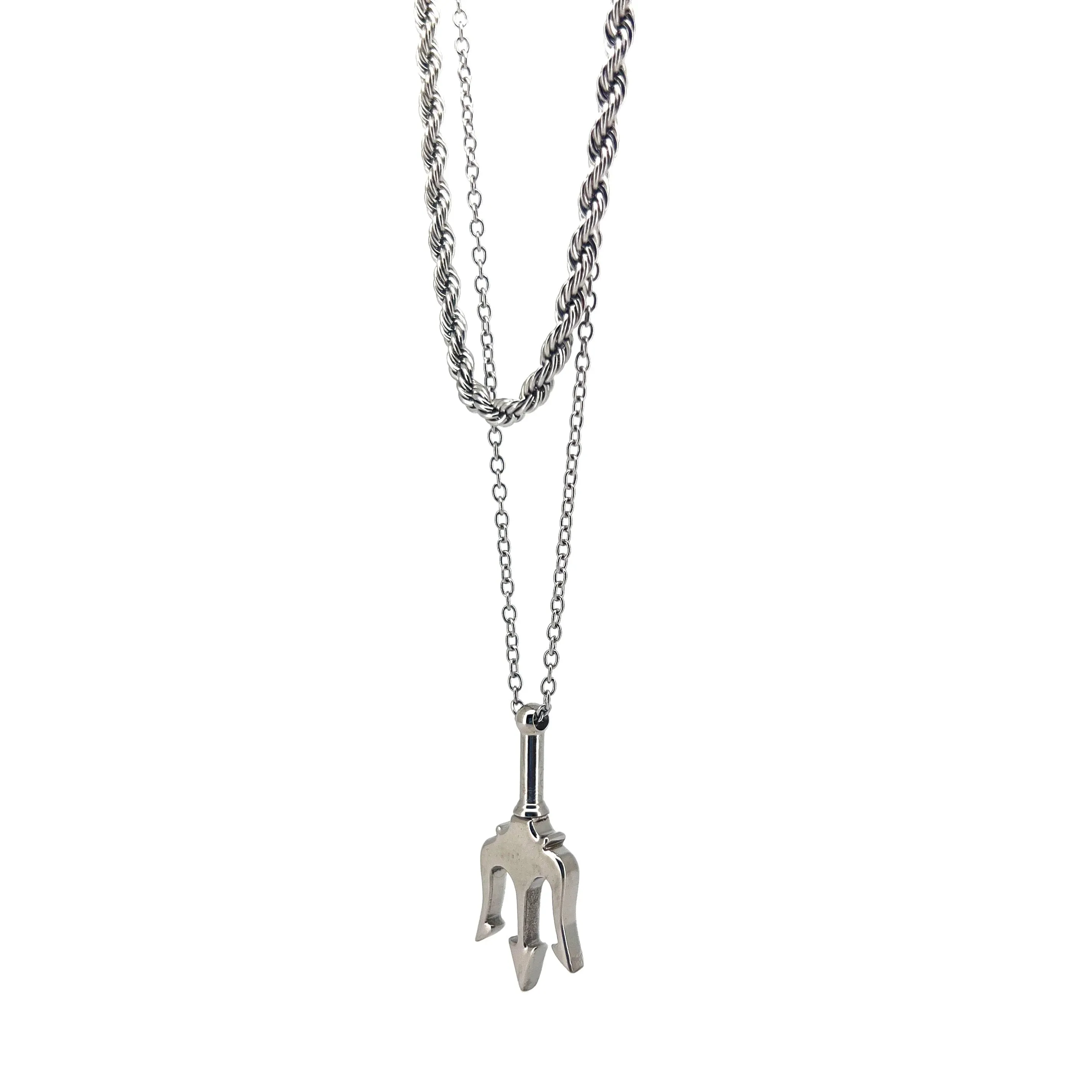 Izan Stainless Steel Trident Pendant & Spiga Chain Necklace Set